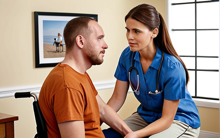 A compassionate rehabilitation counselor offering guidance and support to a person with a physical disability and their family.